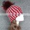 Lady Size Real Toque Racoon Fur Large Pom Pom Beanie Hats Knitted Hat Fur Pompom