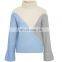 AMAZON Hot selling women Long sleeve panels color turtleneck knitted pullover sweater
