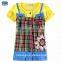 (H6315D) 2015 hot selling plaid cotton dress with butterfly floral embroidered special design summer short sleeve girl dress