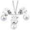 Fashion Stainless Steel Jewelry Bear earring with necklace pearl Jewelry Set