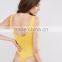 Custom Design Women Bodysuit Cotton Soft Bodybuilding Jumpsuit Sexy Low Back One Piece Playsuit Yellow