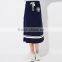 Female money navy blue printed knitted waistband draw string dress