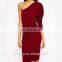 2015 New design evening dress women one shoulder pencil dress in red