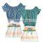 hot selling kids Children's summer girls' short-sleeved striped short skirt two-piece girls' clothing sets