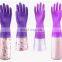 Long Cuff Latex Reusable Household Cleaning Rubber Gloves Kitchen Dish Washing Cleaning Housework Gloves With Scouring Pad