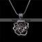 Vintage Double Sided Hollow Rose Flower Round Big Rhinestone Pendant Long Snake Chain Necklace for Women Girls Jewelry