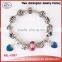 European Cute Heart Charms Pink Murano Glass Bead Bracelet With Silver Plated