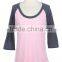 Custom Woman Ladies 3/4 Sleeve Contrast Raglan Baseball T Shirt Casual Top colorblock Cotton Shirt