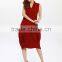 Lady pure color crinkle V neck custom fit lantern dress