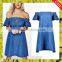 Fashion women plus size summer beach wear petitie dress off the shoulder mini denim maternity dresses