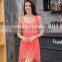 2016 U neck sleeveless midi stretchy red lace dress
