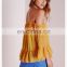 new design fashion summer yellow frill hem semi sheer chiffon blouse
