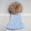 Hand made jumbo raccoon fur ball girl hats real pompom knitted hats