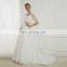 EBX-65 Subtle short sleeve lace cover long train Gold beading belt satin wedding dress