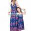 Fashion design mommy and me outfits blue floral printed mother daughter matching dress