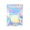 custom print transparent hologram mylar pouch clear pink holographic rainbow iridescent mylar zipper bags/transparent laser bag