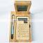 Bamboo wooden logo scientific calculator pen tray weather electronic alarm clock with temperature and humidity three-piece set