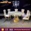 golden stainless steel round wedding dining table with led light MDF top