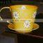 customizedl mug ,Yellow Metal Cup and Saucer Pot Container Planter