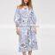 Wholesale Apparel Off The Shoulder 3/4 Length Lantern Sleeve Tie Waist Ladies Vertical Striped Floral Dress