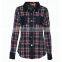 Women clothing school girl casual wear women new design cotton stripe shirt long sleeve fit plaid shirt for women