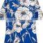 Dark Blue Floral Print Short Sleeve Chiffon Blouse