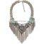 2016 Vintage Zinc Alloy Antique Silver Handmade Acrylic Rhinestone Statement Necklace