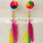 Feather and Pom Pom Tassel Earrings for Women-Funky Tassel and Pom Pom Beaded Earrings-Feathers Pom Pom Earrings