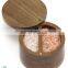 Kitchen Container Acacia Wood Round Divided Spice Box with Swivel Magnet Cover with 2 Compartments