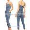 Made in china spaghetti strap blue two pockets sleeveless long jumpsuit