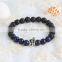 Silver bangle Volcanic rock with Lapis lazuli bead charm bracelet