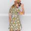 Wrap over short sleeved sexy women dresses ladies tie cuff floral casual dress