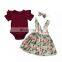 ins girls red cotton rompers & floral print tutu skirt slip dresses & matched headband 3pcs set