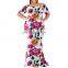 New Arrive Spring Fall, Women Clothing Plus Size Floral Layered Ruffle Off Shoulder Dress/