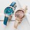 SHENGKE Elegant Lady Diamond Watch Cutting Glass Roman Number Index Dazzling Diamond Soft Leather Band Watches Logo OEM ODM