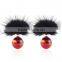 Fashion round orange ball bead with black fur stud earrings for women