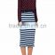 Customized Lady's Apparel Latest Wholesale Clothing Rib-knit Pencil Striped Skirt(DQM023S)