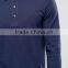 Custom Long Sleeve Button Placket Men's 100% Cotton Breathable Pique 200g Casual Navy Polo Shirt