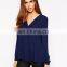 New design draped trim long sleeve woman blouse 2015 fashion chiffon blouse