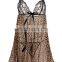 Sexy Women Sleepwear Underwear Nightwear Leopard Lingerie Set Strap Deep V-neck Bow Mini Dress And G-String