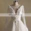 Pretty Plunge Neck Long Sleeve Lace Applique Wedding Dress Luxurious Long Train