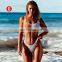 high waist sexy bikini Sexy printing lattice tie Chest pad Thong Beach spa bikinis swimwear women swimsuit biquini swimwear