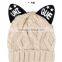 Unique Printed Cat Ear Decorated Polar Fleece Inside Twisted Knitting Women Girls Hat