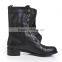 Side zipper flat women metallic chain lace up flat ankle short boot for winter women