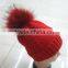 RRKB035 Winter Genuine fox fur pompom ball woolen beanie Knitted hat