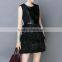 Hot New Products Sleeveless Black PU Leather Dress With Faux Fur Skirt For Sexy Women