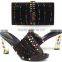 Ladies stone design handbags mix high-heeled shoes african shoes and bag set for women