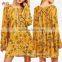 Fashion Retro Vintage 1950s Dress Yellow Flower Print Tie Detail Shift Dress HSd7077