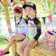 Kids New Models Design Blue And White Striped Sleeve Little Girl Separable Swimsuit Top Match Shorts Set Clothes