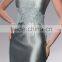 Knee-Length Beautiful Silvery Mother of the Bride Dress with Long Jacket and Appliques Elegant Mother of the Bride Dress